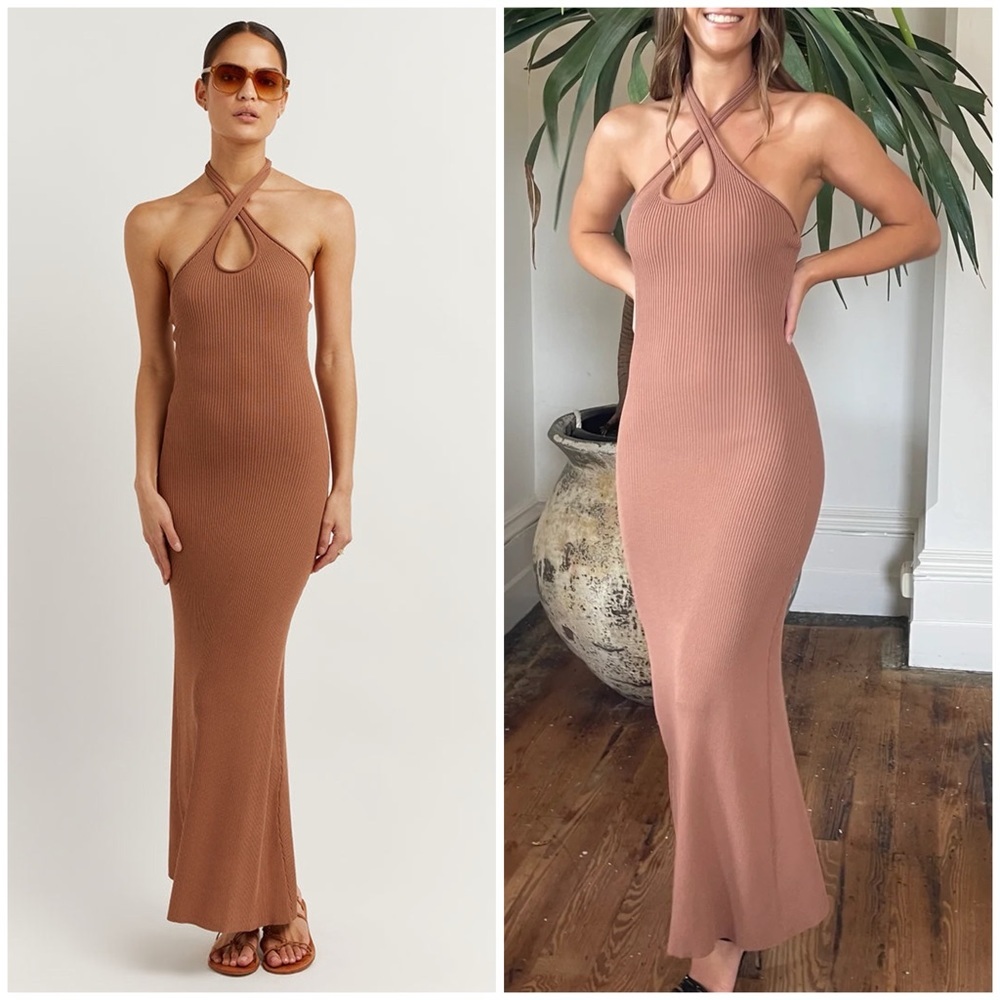 DISSH Toni Ribbed Halter Midi Dress Mocha Size XS